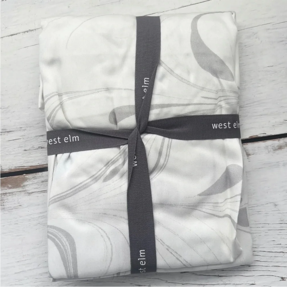 NWT 1 West Elm Tencel Feathered Marble KING Sham Pillow Cover Frost Gray Grey PB